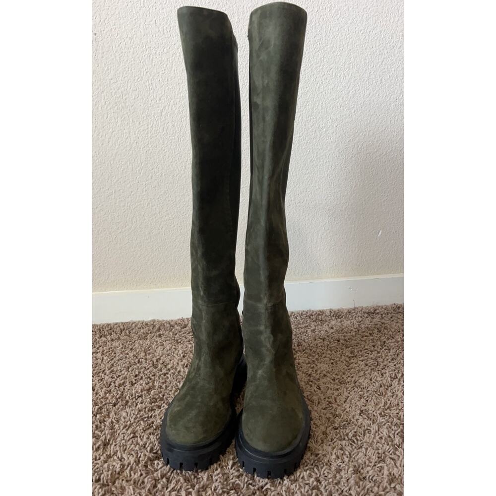 Stuart Weitzman Olive Knee High Lug Boots Stretch Shaft Combat EU 35.5 US 5B - Picture 11 of 11